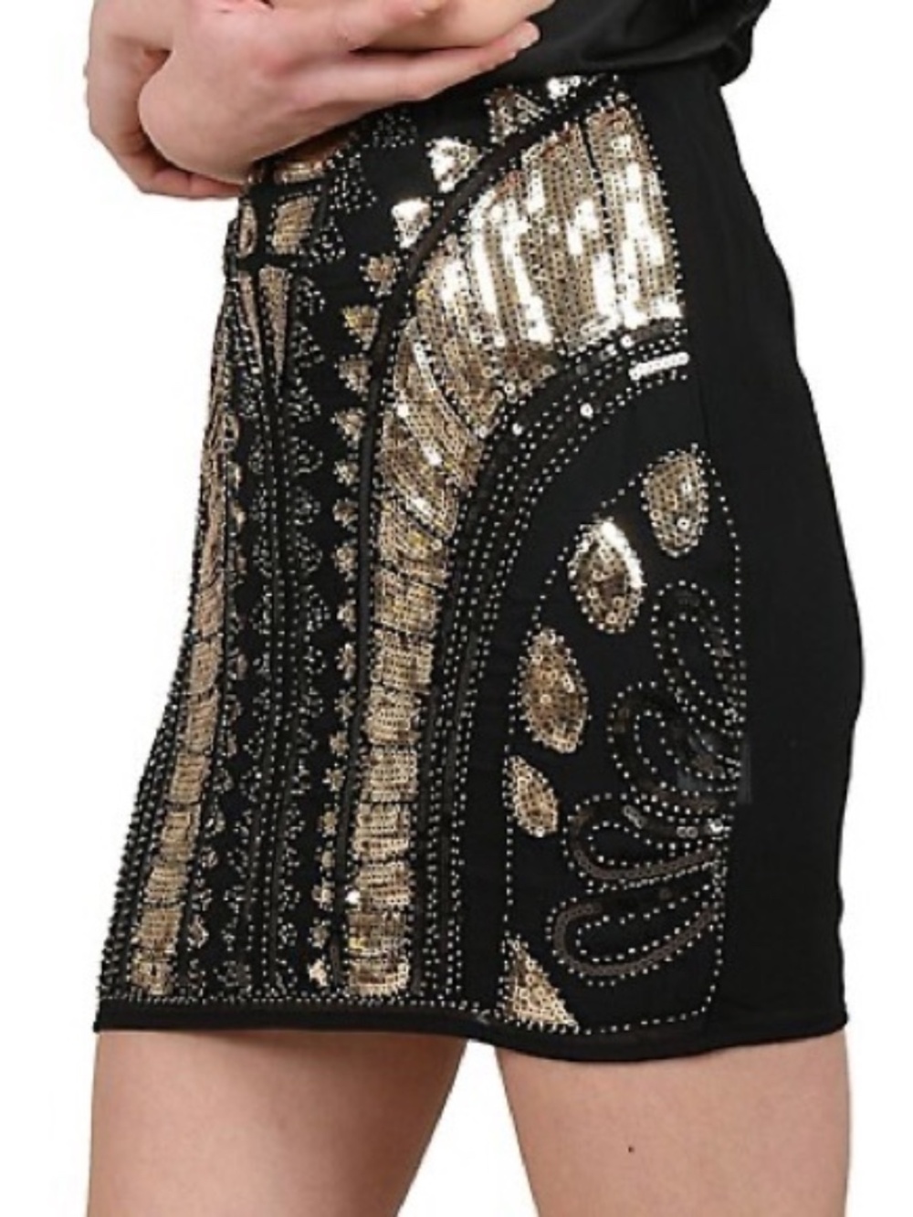 NWT Molly Bracken Art Deco Sequin Mini Skirt - Gold & Black - Small - Gatsby